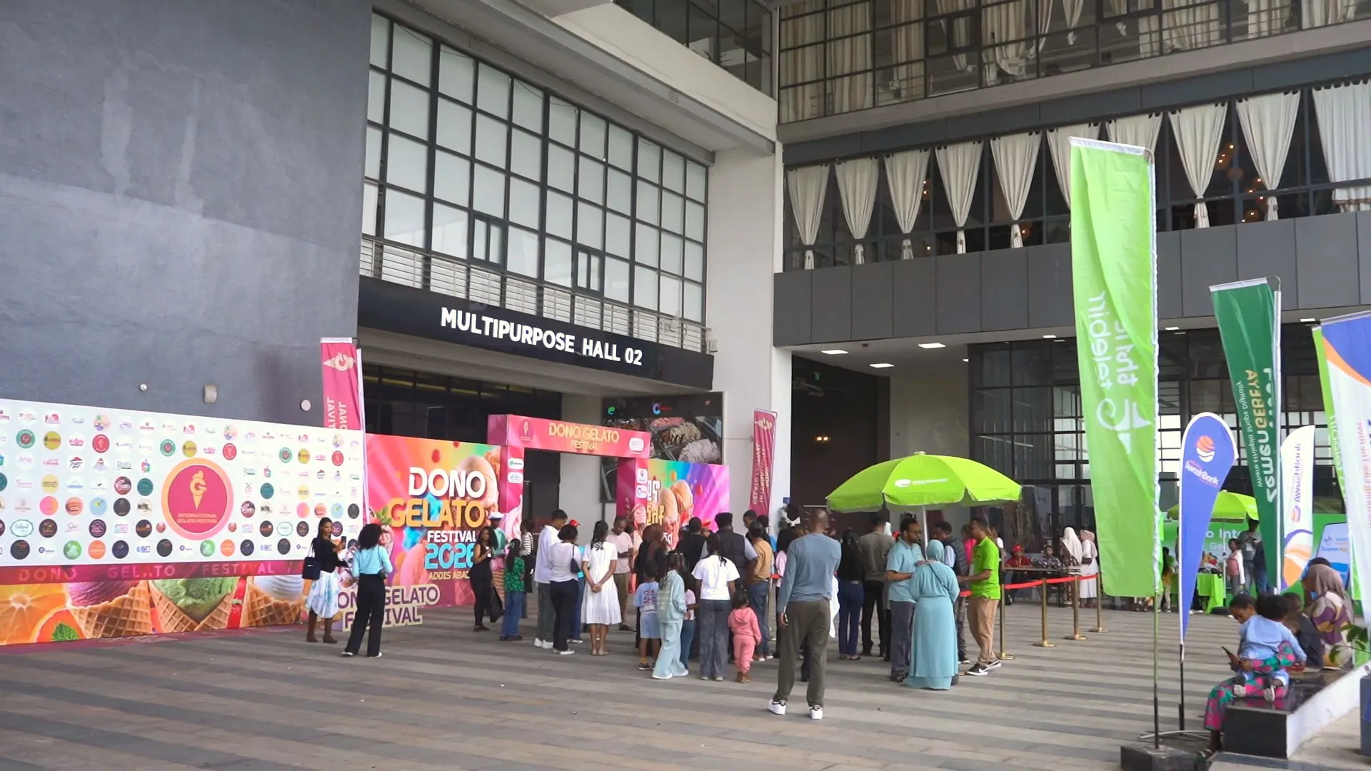 Visitors at the colourful festival entrance