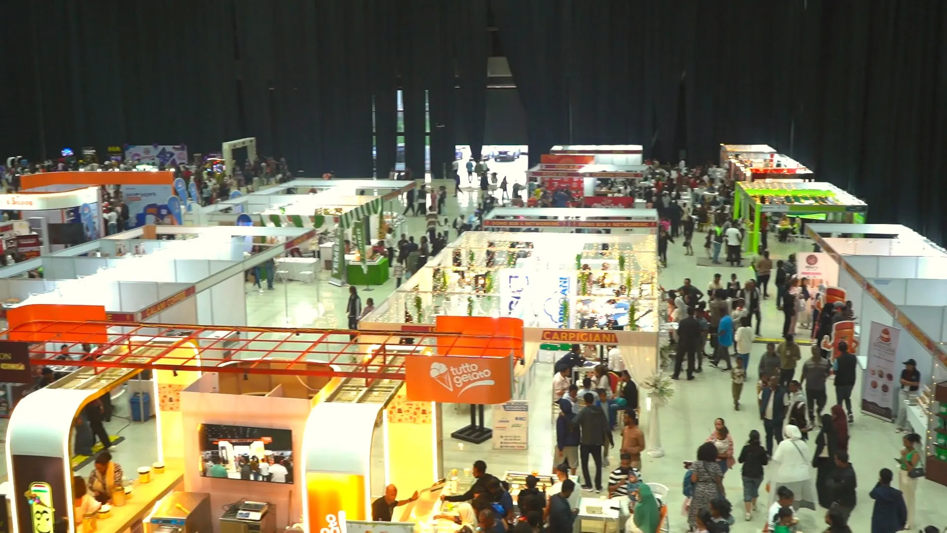 Overhead view of booths and the Italian pavilion