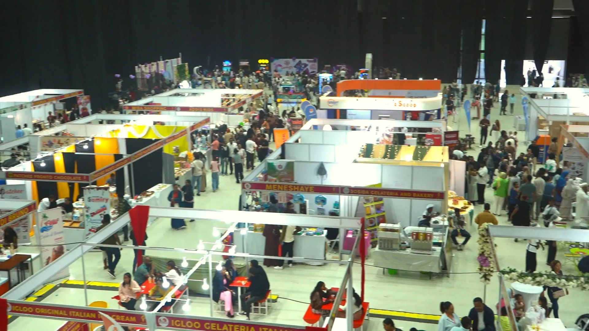 Overhead view of the busy festival hall