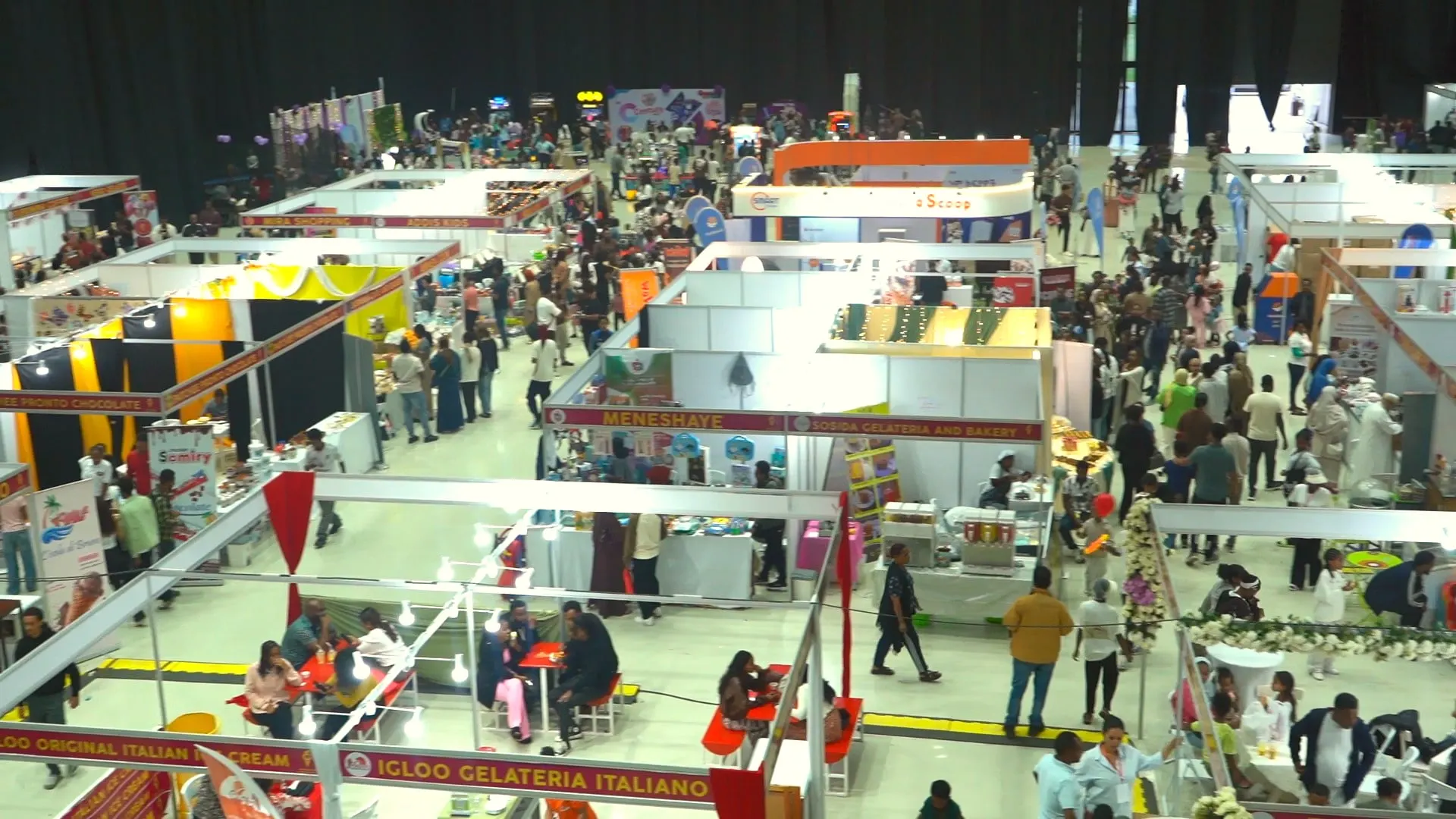 Wide overhead view of the festival floor