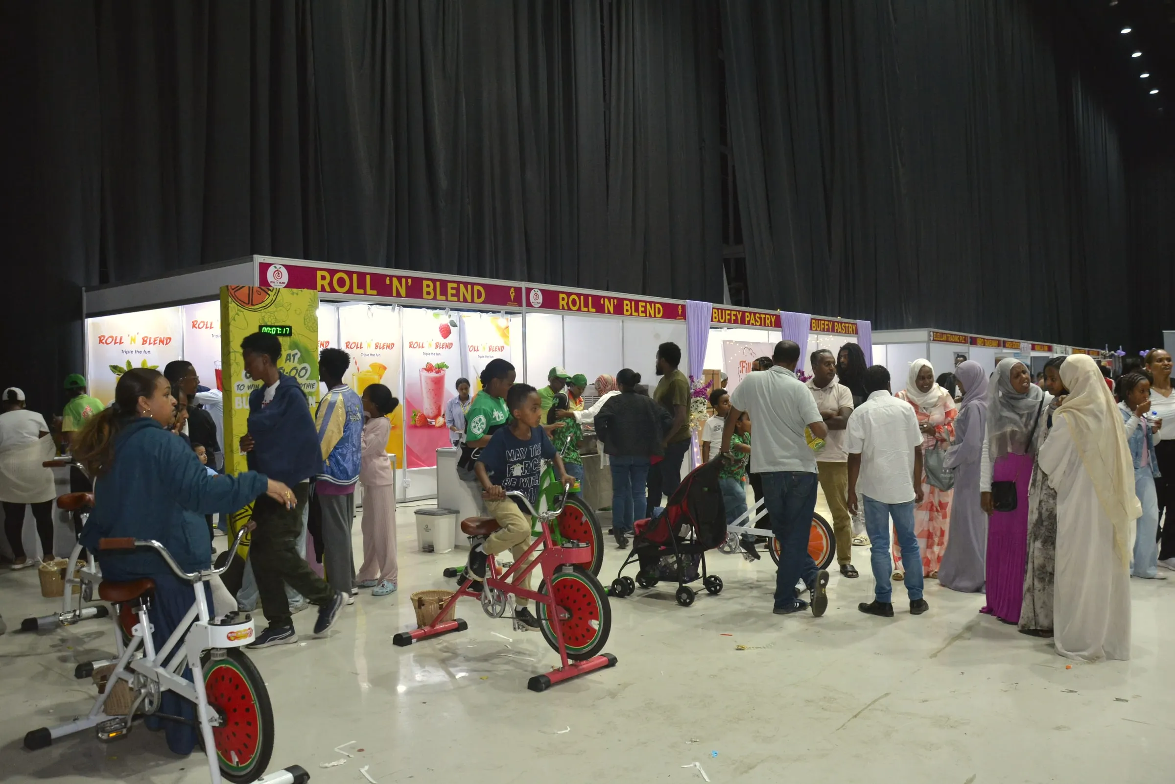 Visitors pedalling smoothie bikes